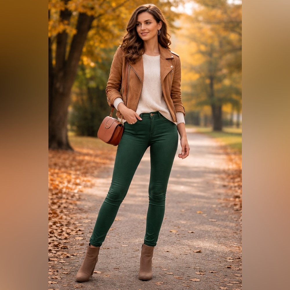 NWT Maison Scotch La Parisienne Skinny Jeans Pine Green Size 25